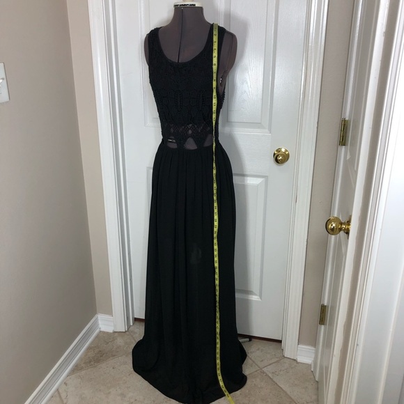 L’ATISTE BY AMY Black Crochet Sheer Side zíper Elastic Waist Maxi Dress Size M - Picture 16 of 16